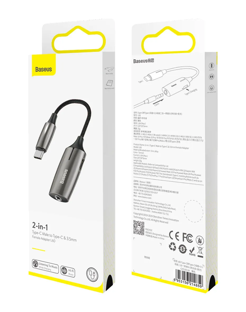 Baseus Type C To 3.5mm Jack Earphone Charging Converter USB Type-C Audio Adapter for Xiaomi 6 Huawei P10 Mate 20 Type C Phones