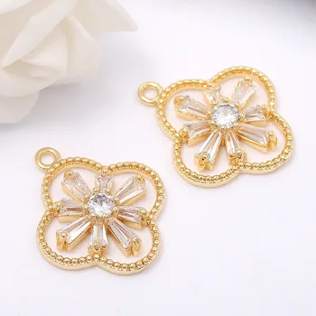

4PCS 18x20MM Hole 2MM 24K Gold Color Brass with Zircon Flowers Pendants Charms High Quality Diy Jewelry Findings Accessories