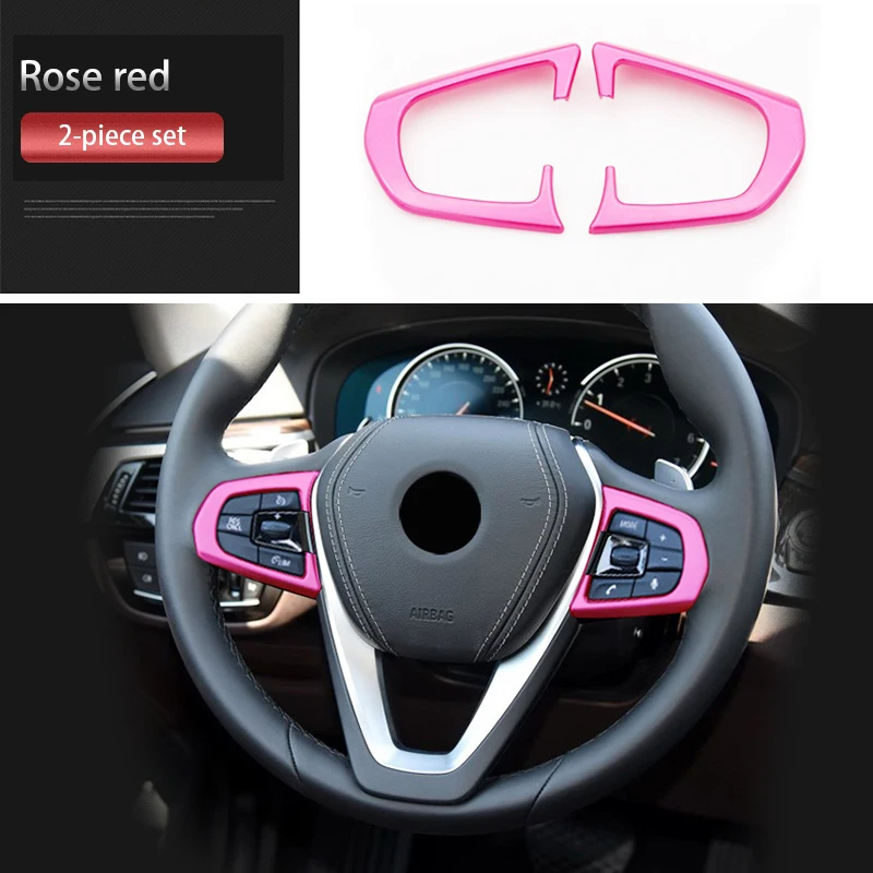 Интерьер автомобиля руль из углеродного волокна Стиль Кнопка рамка накладка украшения наклейки для BMW 5 серии G38 - Название цвета: Rose Red