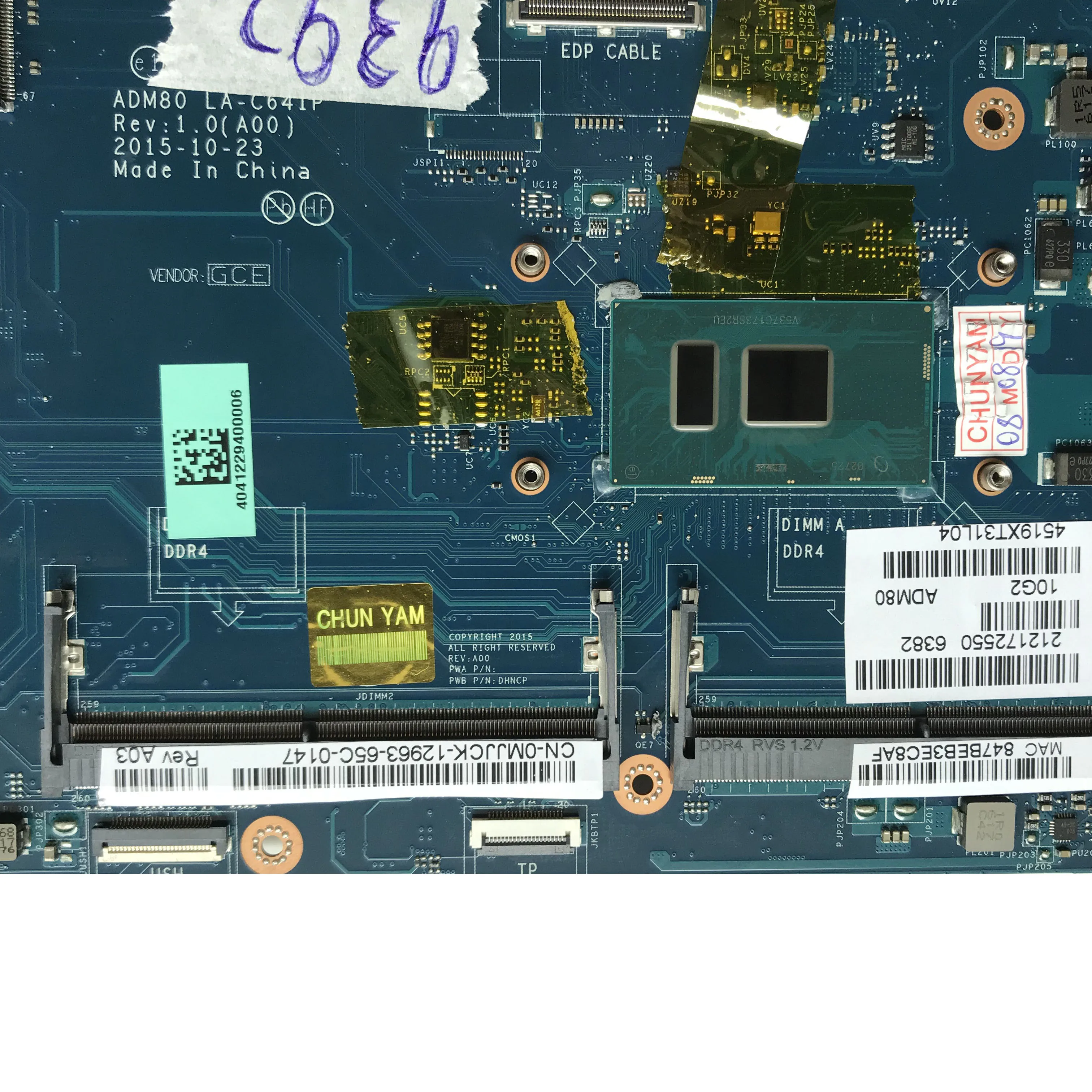 Для DELL latitude E5570 материнская плата CN-0MJJCK MJJCK I3-6100U LA-C641P
