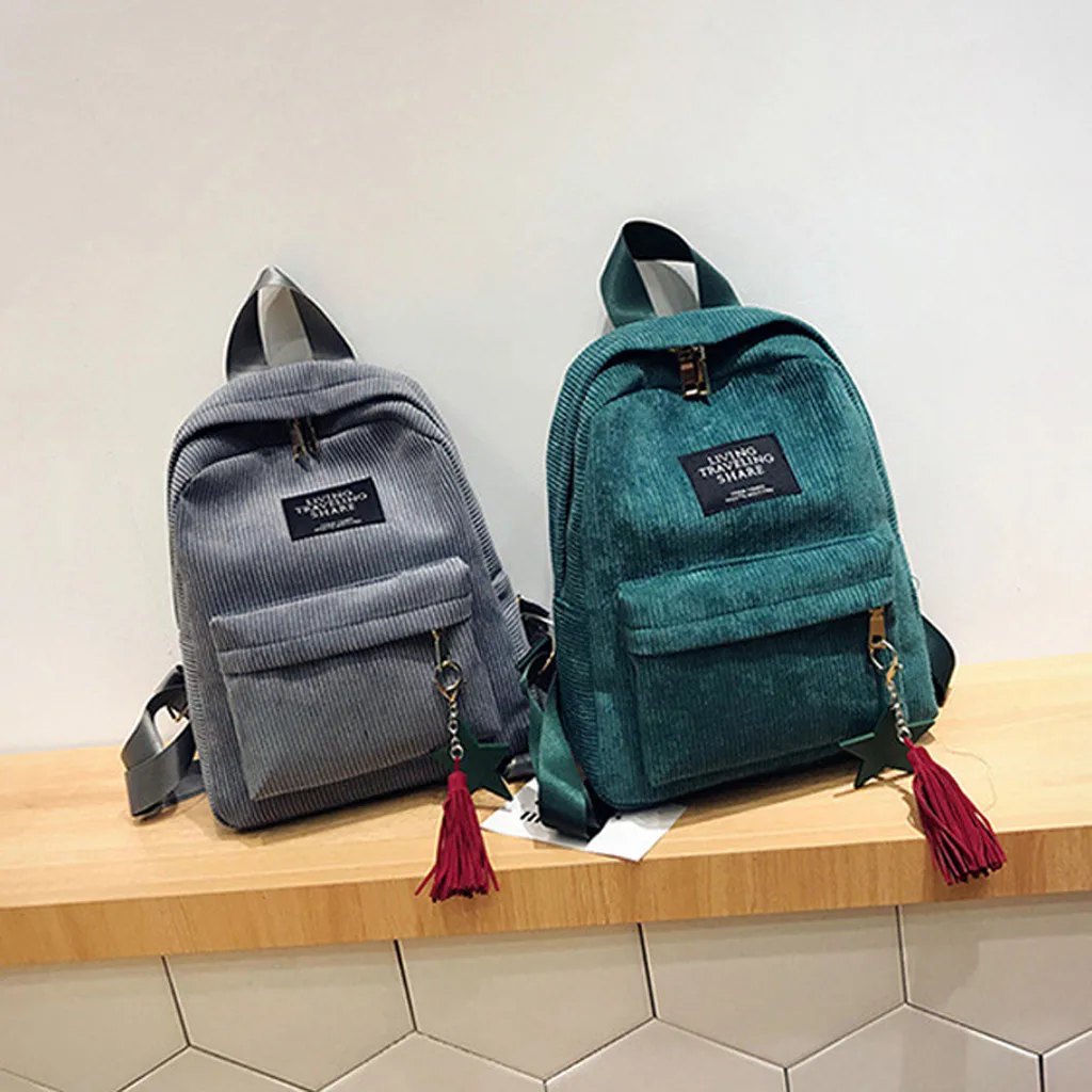 Женские рюкзаки, школьная сумка с кисточкой, вельветовый рюкзак для женщин, сумки для ноутбуков для девочек, рюкзак в консервативном стиле, Прямая поставка