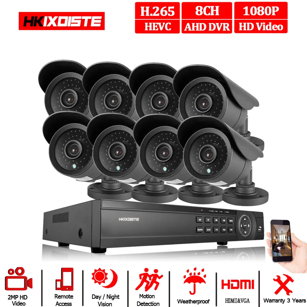 Белый Новинка, супер Full HD, 8 каналов, AHD, 2 МП, домашняя уличная CCTV камера, система, 8 каналов, видео наблюдение, камера безопасности, комплект, 8 каналов, 1080 P, AHD DVR - Цвет: Белый