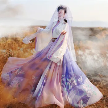 

Orange Cross Collar Hanfu Stage Performance Clothing Women Classic Long Sleeve Flower Mesh Dressing Costumes Cosplay Clothes