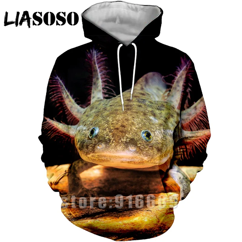 Зимняя женская и Мужская спортивная одежда с 3D принтом животных Axolotl толстовки Панк пальто пуловер Толстовка аниме Modis Harajuku Толстовка с капюшоном