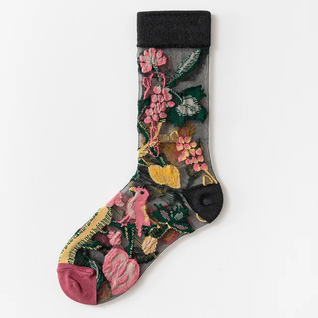 France Fresh Floral Art Funny Socks Transparent Abstract Design Lace Cute Socks Women Jacquard Sokken Skarpetki Calcetines Mujer 1
