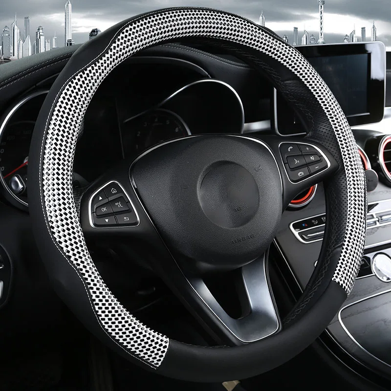 DUKEAUTO автомобильные аксессуары оплетка противоскользящая подходит для 38-40 Диаметр крышки рулевого колеса кожа lada - Название цвета: Серый