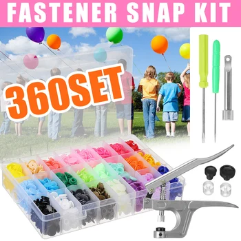 

360Set T5 Plastic Colorful Button +T3 T5 T8 Fastener Snap Clamp Hand-held Metal Press Pliers Hand Punching Tools for DIY Sewing