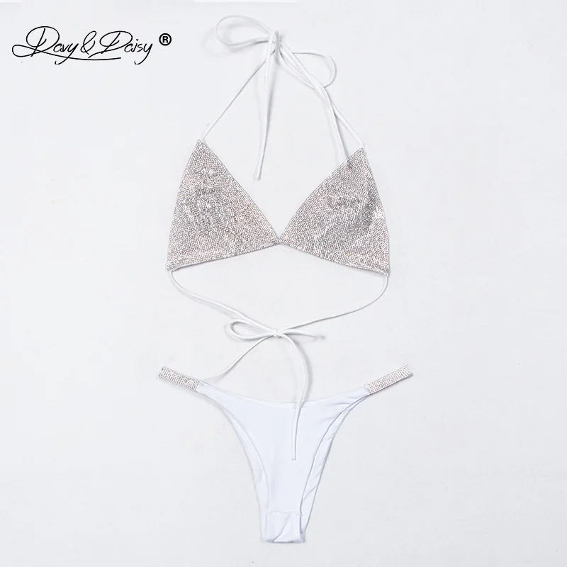 YX6137 White DAVYDAISY женские блестящие, со стразами бюстгальтер моды алмаза бикини костюм, пляжный костюм, комплект нижнего белья для ночного клуба сексуальное женское белье SE082 - Цвет: YX6137 White
