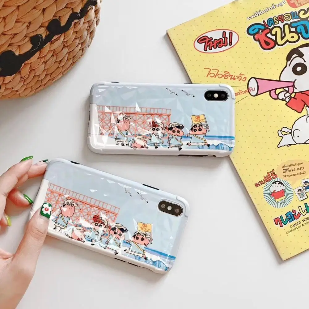 ORYKSZ Lovely Crayon Shin chan Glitter Diamond Soft Phone Case For iphone XS Max X XR 6 S 7 8 Plus Retro Capa |