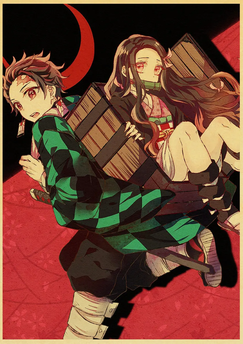 Póster De Demon Slayer Kimetsu No Yaiba Tanjirou Nezuko Papel Kraft