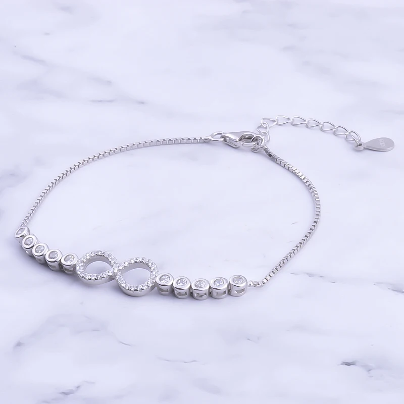 Pekurr 925 Sterling Silver Double Round Circle Number 8 Bracelets Infinity Charms For Women Accesories Lucky Chains