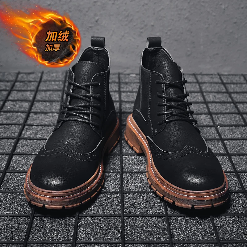 Модные мужские зимние ботинки из хлопка; Botas Masculinas; высококачественные мужские кожаные ботинки; обувь с высоким берцем; уличные Ботинки martin