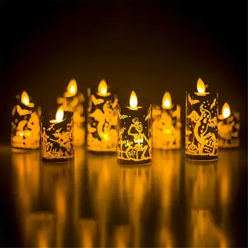 

12cm 1PC Three-color Flame Candle Flameless Candles Light Innovative Halloween Decorative Lights For Bar Festival Party