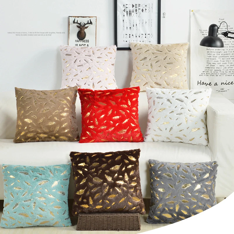 Bronzing Feather Pillow Case Plush Cushion Cover Decor Throw Pillowcase For Seat Sofa Bed Office Home Decoration 43x43cm | Дом и сад