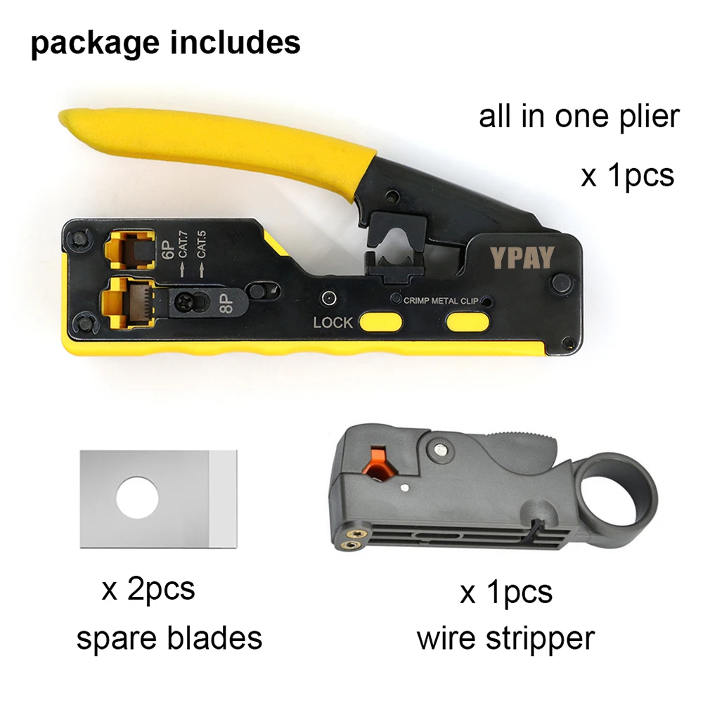 YPAY all in one rj45 pliers crimper cat5 cat6 cat7 network tools rj 45 ethernet cable Stripper pressing clamp tongs rg45 lan ethernet cable tracer Networking Tools