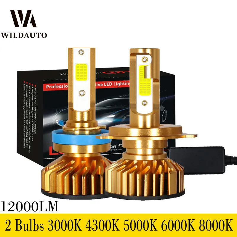 WILDAUTO 80W 3000K 8000K 6000K COB лампы 12000LM 4300K автомобиля Turbo Canbus Led головной светильник 9005 H1 H8 H9