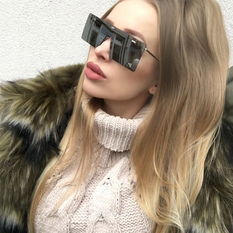 Женские солнцезащитные очки больших размеров, Квадратные Зеркальные безободковые мужские очки, винтажные брендовые плоские большие градиентные очки Oculos De Sol