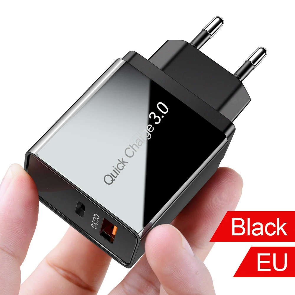 Олаф 36 Вт USB зарядное устройство Quick Charge 4,0 PD 3,0 быстрое зарядное устройство US EU переходник супер зарядное устройство для iPhone 11 Pro X XR 8 Xiaomi Mi 9 - Тип штекера: EU Black