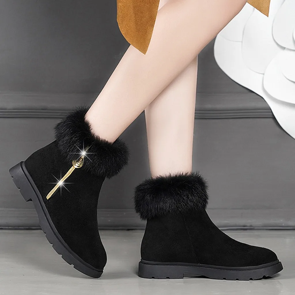 Women's solid color square high heels zipper suede warm snow boots round head suede side with snow boots#1