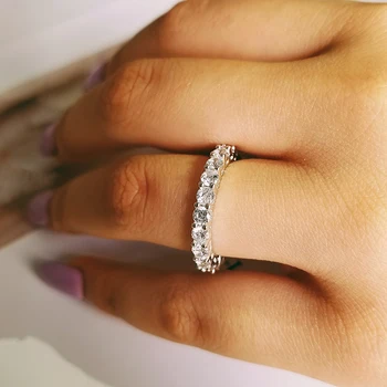 

Solid Real 925 Sterling Silver 3mm zircon eternity rings wedding Band for women anniversary gift jewelry sepcial unique R1996S