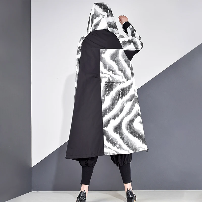 XITAO Patchwork Print Trench Women Zippers Tide