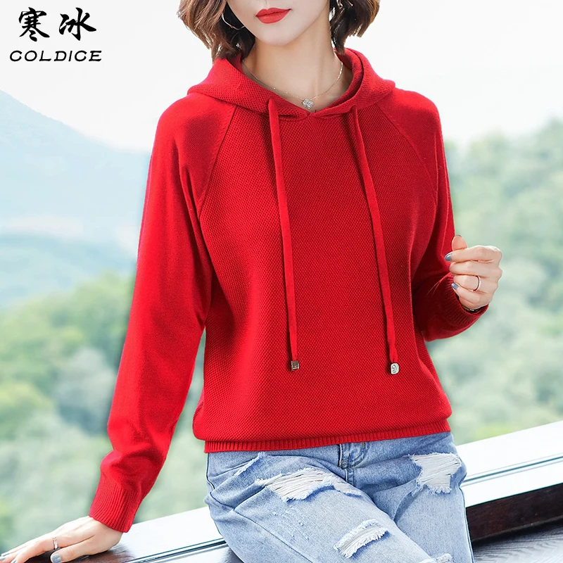 

Fashion Hoodies Women Red Loose Autumn New Knitted Cute Hoodie Harajuku Oversize Long Friends Ropa Mujer Pastel Clothes XX60HW