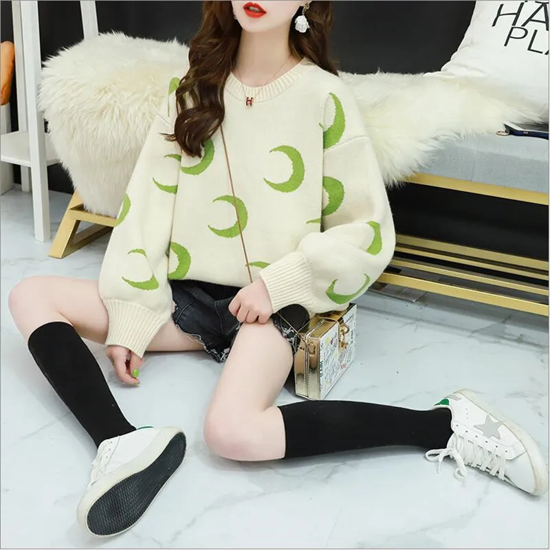 

Women sweater autumn and winter loose outer wear solid pattern sweater student pullover full length