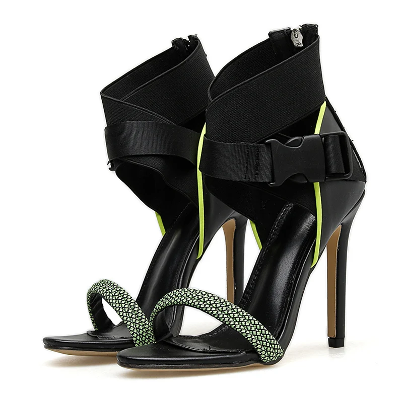 Летние женские босоножки на высоком каблуке 11,5 см; Stiletto Valentine; цвет оранжевый, зеленый; Туфли-гладиаторы на платформе; персиковые туфли; женские туфли-лодочки