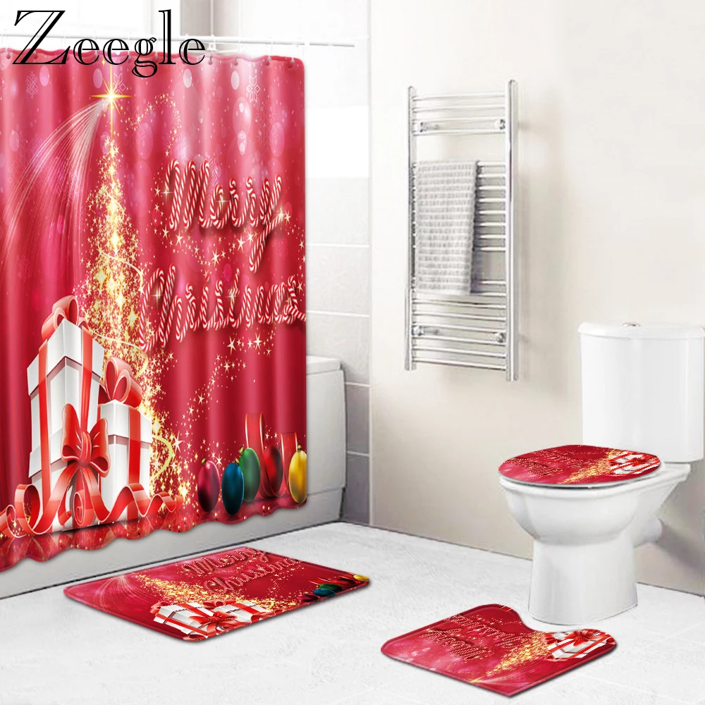 Zeegle Merry Christmas занавеска для душа занавеска для ванной Впитывающий Коврик для туалета коврик для ног моющийся коврик для ванной комнаты нескользящий Набор ковриков для ванной