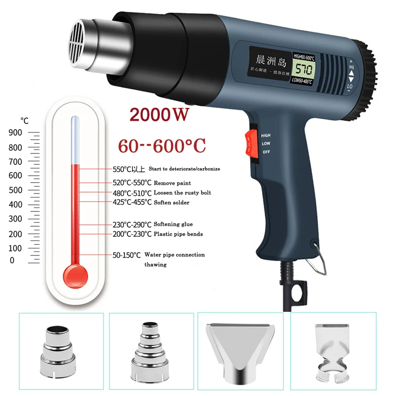 Pistola de aire caliente de resina, calentador eléctrico de 2000W, 110V, 220V, temperatura Variable ajustable, herramientas eléctricas avanzadas con cuatro boquillas