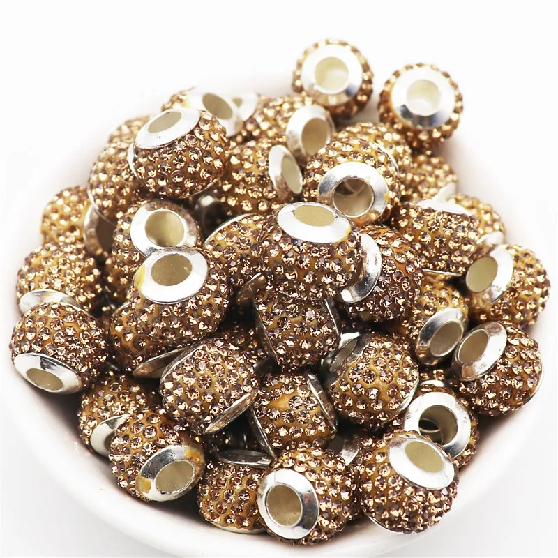 20Pcs New Assorted Color Luxury Rhinestone Large Hole Spacer Fit Pandora Charms Bracelet Hair Beads for Women DIY Jewelry Making