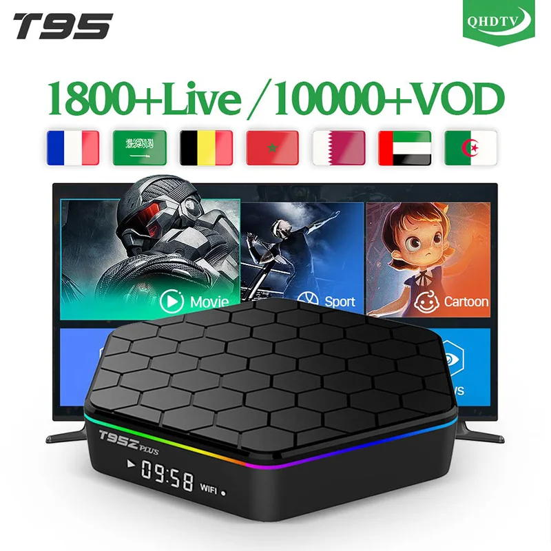 

T95Zplus Smart Box Android 7.1 French IPTV with 1 Year QHDTV Code Morocco Arabic Netherlands Belgium IPTV T95Zplus Set up Box