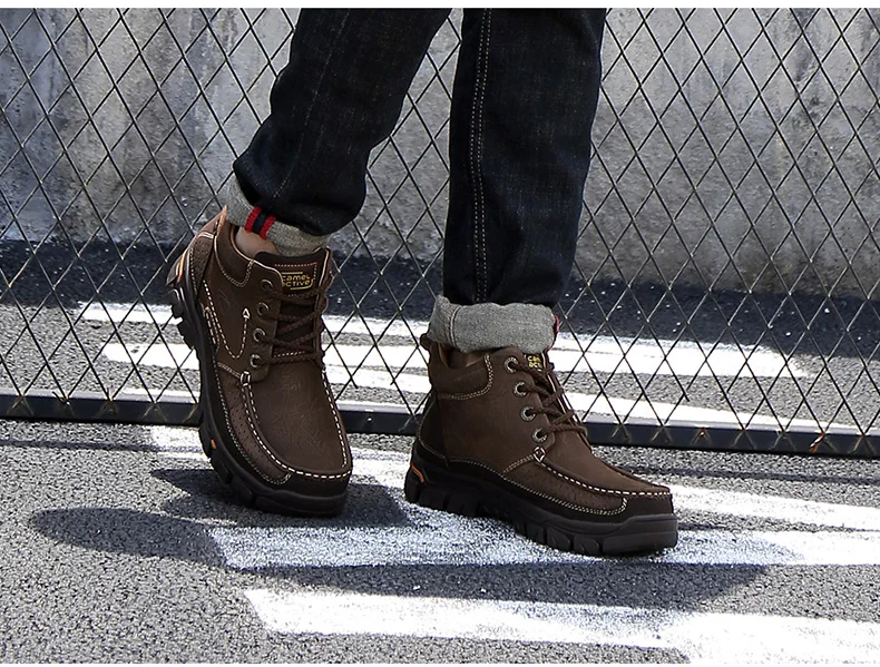 Camel Active New Winter Men's Shoes Warm Genuine Leather Outdoor Hiking Men Boots Non-slip Soft Men's Cotton Snow Boots