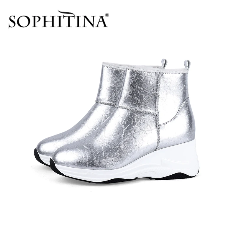 SOPHITINA/шерстяные новые ботинки Очень теплая удобная обувь на танкетке с круглым