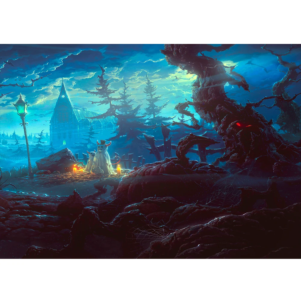 

Halloween photography Backdrop Horror forest Haunted Castle candle ghost Halloween Party Background for photo Studio Props