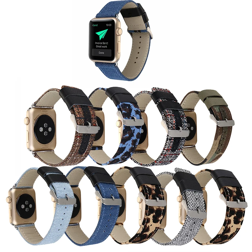 Tschick полоса шаблон холст тканая ткань для Apple Watch Band Регулируемая металлическая пряжка для часов серии 4 3 2 1 Спорт и издание