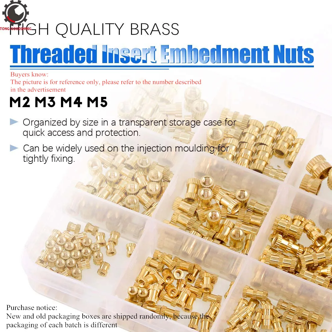 M2 x 4mm uxcell Knurled Insert Nuts 200 Pcs L Female Thread Brass Embedment Assortment Kit OD x 3.5mm