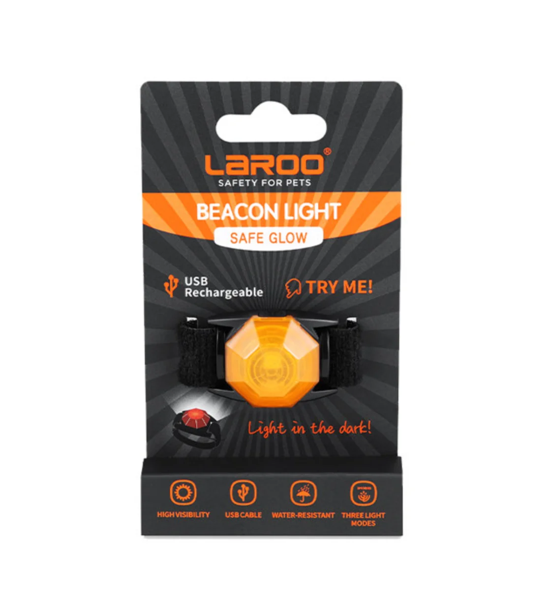 LaRoo LED Dog Tag Light, Safety Light for Dog Collar Walking at Night, LED Light Pendant Keyring, Waterproof USB rechargeable