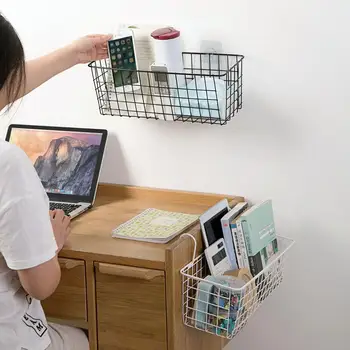 

Hot 1pc Iron Hanging Canddy Bedside Storage Basket Cosmetic Books Sundries Organizer Bedromm Storage Rack Shelves Basket Box