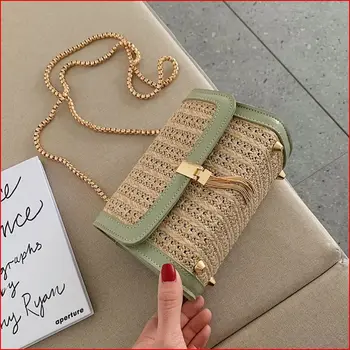 

Fashion Fringed Chain Small Flap Bag for Women 2019 New Straw Crossbody Bag Ladies Summer Shoulder Handbag Girls Messenger Purse
