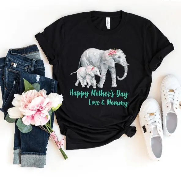 Mothers Day Shirts Matching Mom and Baby Bodysuit Mama Elephant Mommy Me Shirt Set | Мать и ребенок