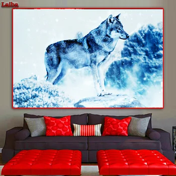 

DIY cross stitches Wolf in the snow diamond painting 5D Diamond Painting Diamond Mosaic Character Gift Embroidery Home Decor