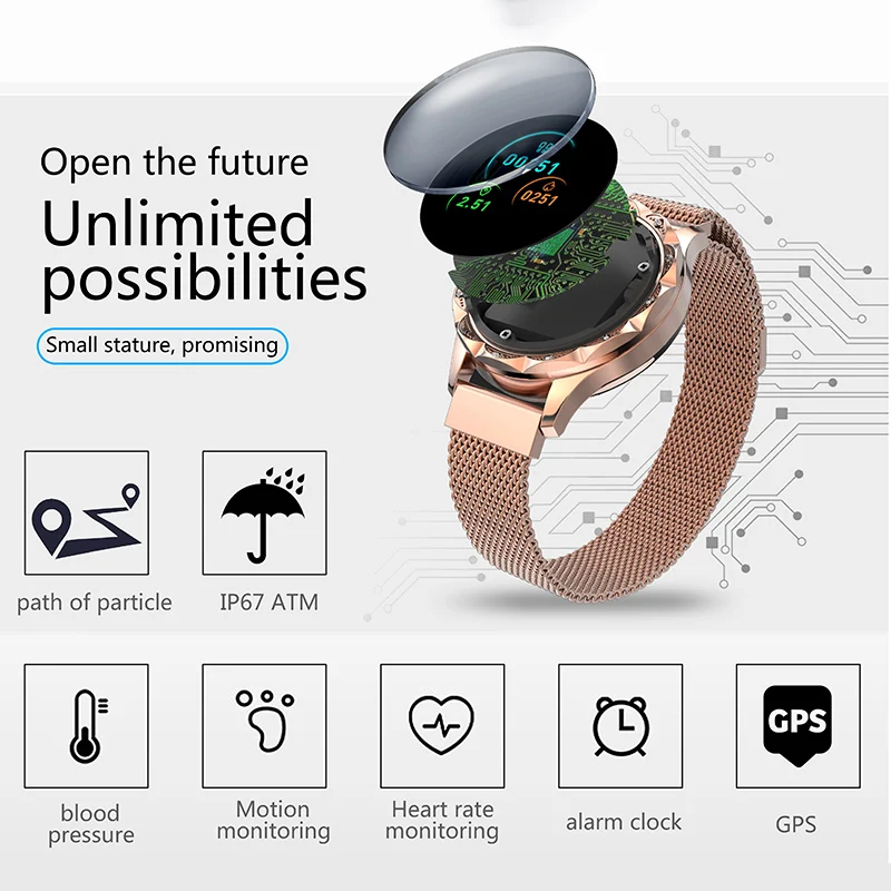 Round Smart Bracelet for Women Waterproof Blood Pressure Heart Rate Measuring DQ-Drop Round Smart Bracelet for Women Waterproof Blood Pressure Heart Rate Measuring DQ-Drop