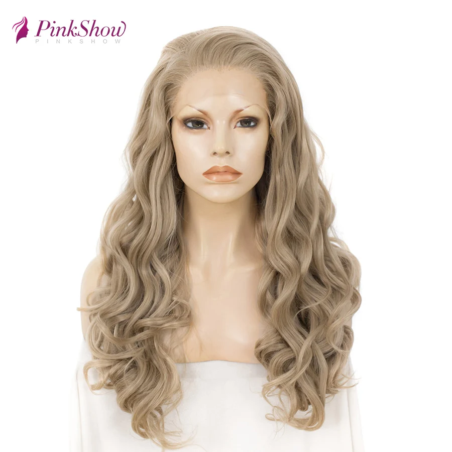 Pinkshow синтетический парик фронта шнурка блонд парик фронта шнурка волнистые Glueless термостойкие волокна парики на каждый день для женщин