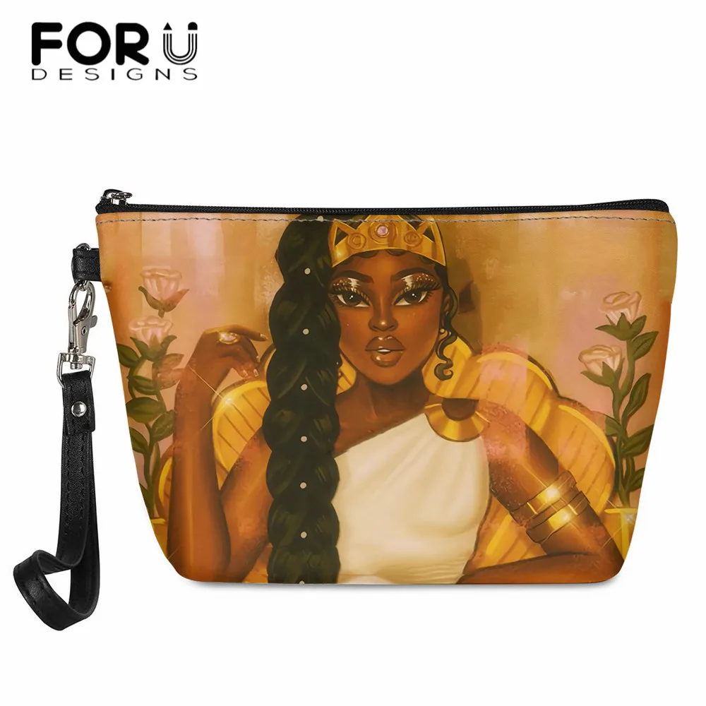

FORUDESIGNS Black Queen Afro Girls Design Casual Make Up Bag for Women Multifunction Cosmetic Bag Lady Tote Washing Toiletry Bag