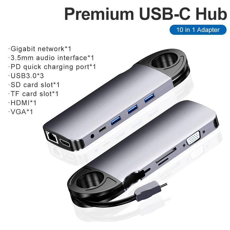 USB концентратор Miracare с портами Type C на Multi 4K HDMI RJ45 VGA Gigabit Ethernet 3 0 10 в 1 адаптер
