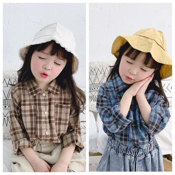 

2020 Boys and Girls Fall Long Sleeve Shirt Children's Plaid Button Lapel Top