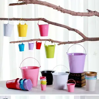 

5Pcs Candy Color Portable Mini Iron Bucket Potted Planter Flower Succulent Plant Pot with Handle Home Garden Decoration