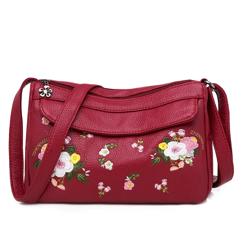 Annmouler, модная женская сумка на плечо, мягкая сумка через плечо из искусственной кожи, сумочка с вышивкой, Женская сумочка, сумка-мессенджер с цветами