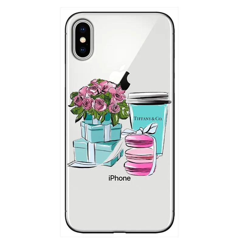 Модный чехол для девочек в синей коробке для iPhone X, чехол 11, 11PRO MAX 6, 6 S, 7 Plus, X, XS, Max, XR, мягкий ТПУ, 8, чехол для телефона с изображением кота и кофе - Цвет: TPU